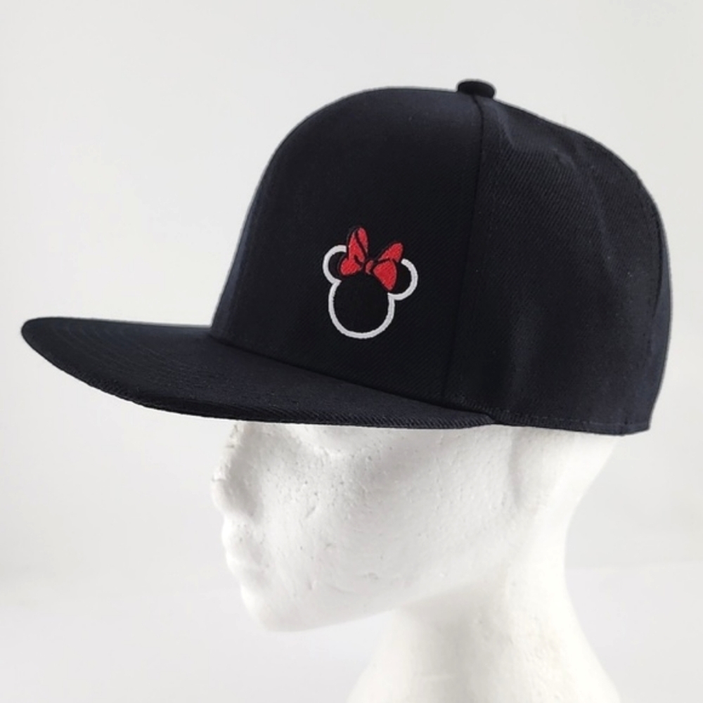 NWT Disney Minnie Mouse Women's Flat Bill Snap Back Black Baseball Cap EmbroideR - Picture 7 of 16